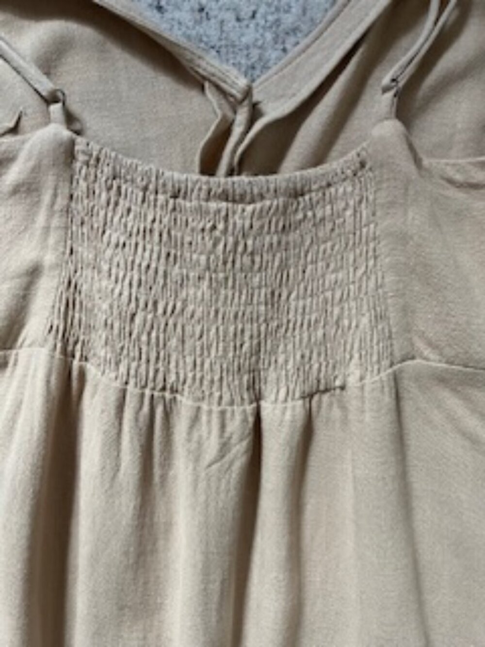 🧡3/15 ijoah Linen Blend Adjustable Straps Front Button Beige Dress Women's L - Picture 9 of 9